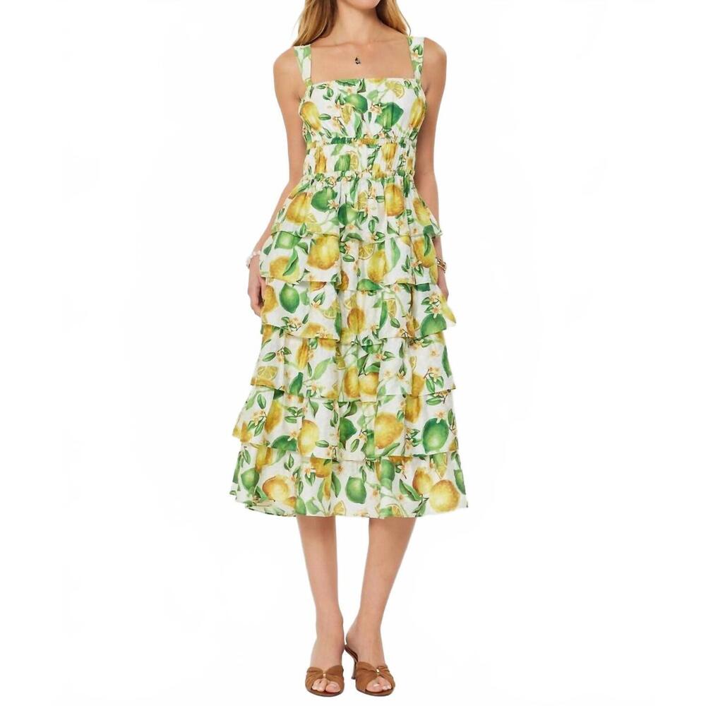 NEW CURRENT AIR citrus tiered midi dress in lemon